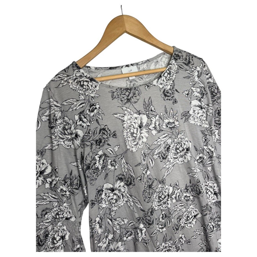 J Jill Top Womens L Floral Smocked Bell Sleeve Round Neck Modal Cotton Boho Gray - Picture 5 of 13